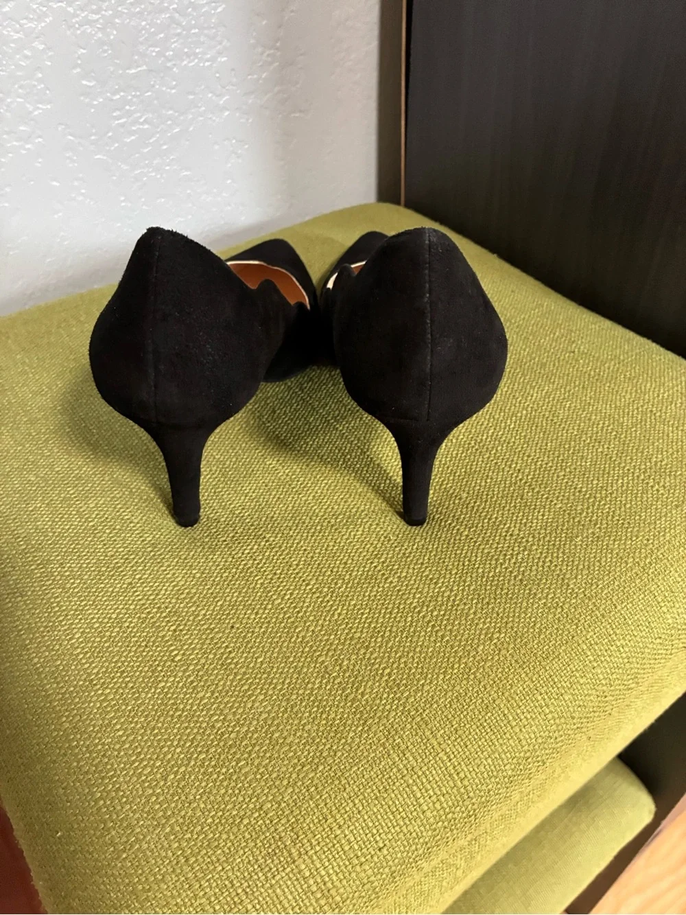 Cole Haan Black Suede Pointed Pump with V-Cut - Picture 7 of 10